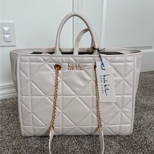 Nicole Miller Cream Quilted Tote Bag